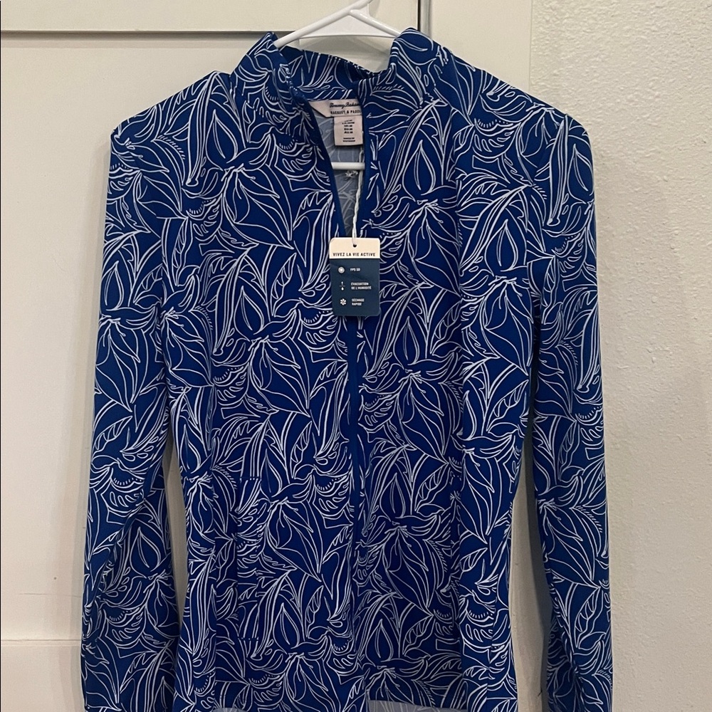 Tommy Bahama Blue and White Floral Long Sleeve Top